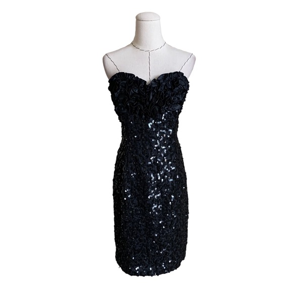 JESSICA MCCLINTOCK GUNNE SAX Vintage 80s 90s Sequin Ruffle Strapless Mini Dress - Picture 1 of 12